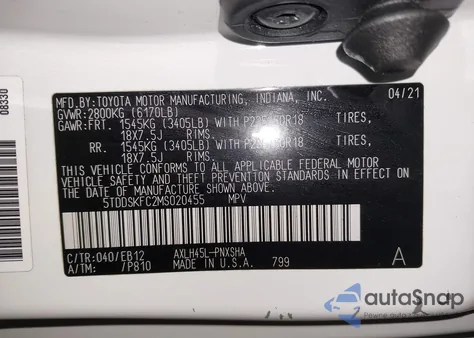 2021 Toyota Sienna Xse from USA, damaged, VIN 5TDDSKFC2MS020455